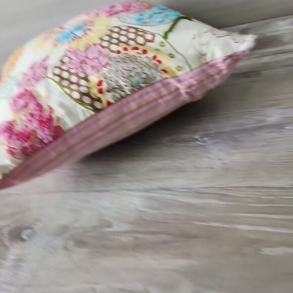Pier 1 Imports Multicolored Floral Pastel Embroidered Pillow Pink Stripe Back - Picture 13 of 13